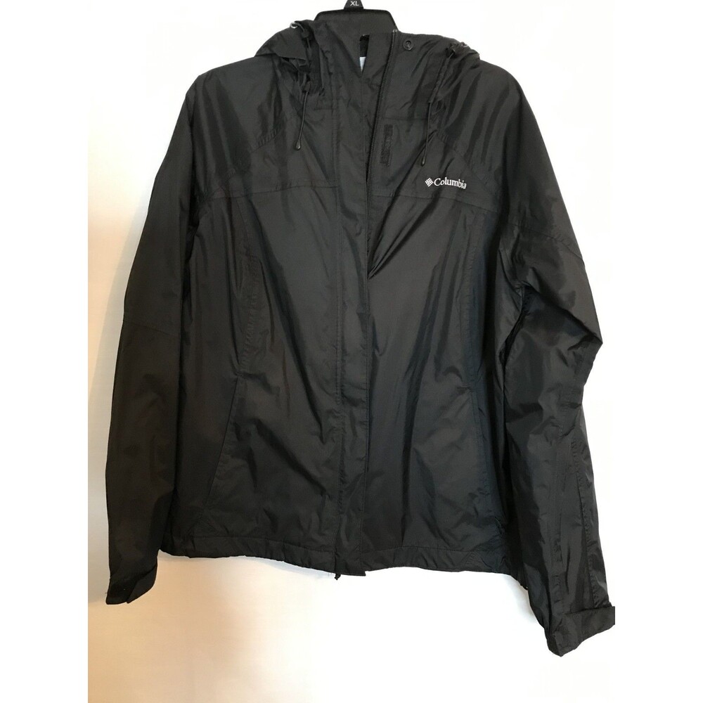 Womens Columbia XL Omni-Tech Windbreaker Black Hooded Waterproof Rain Jacket
